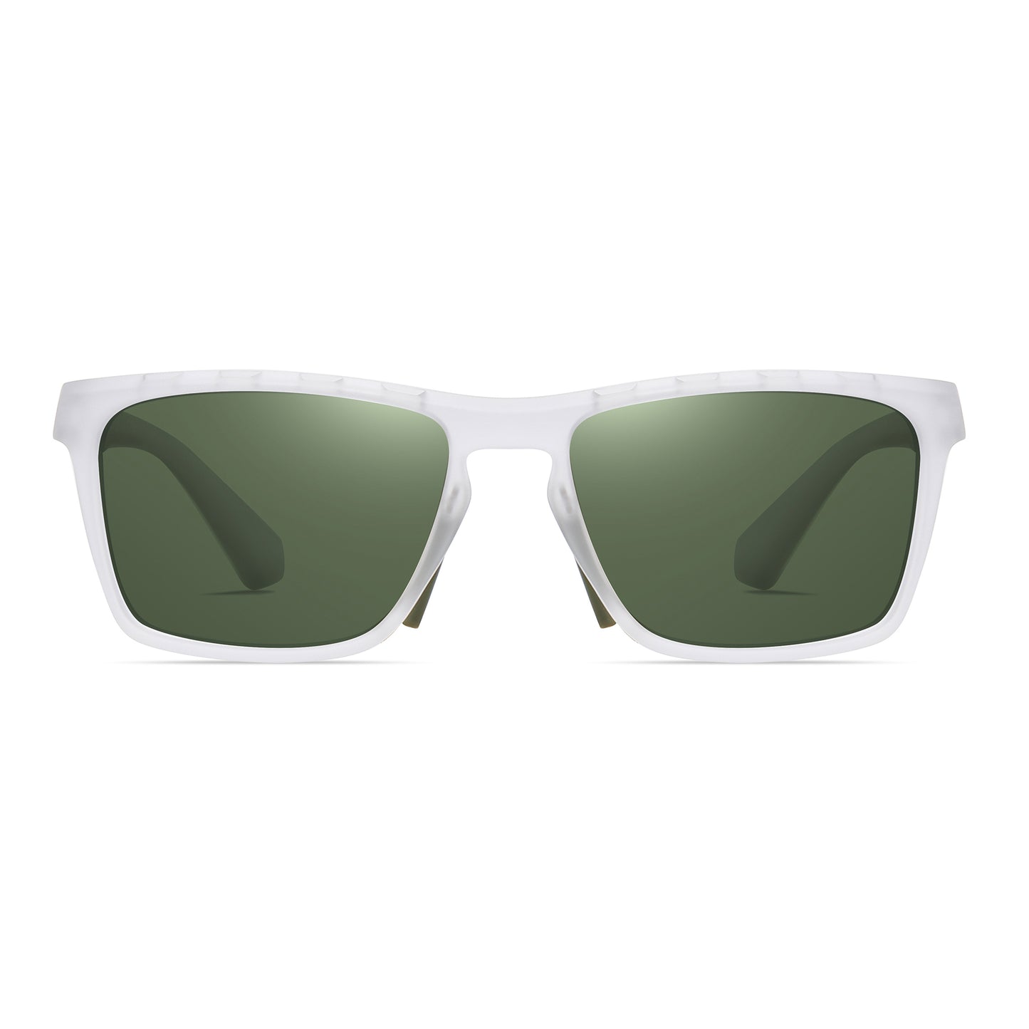 StinkEye™ Strike sunglasses clear frame green lens front view