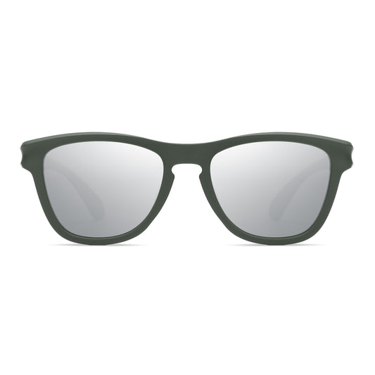 StinkEye™ Slash sunglasses green frame silver lens front view