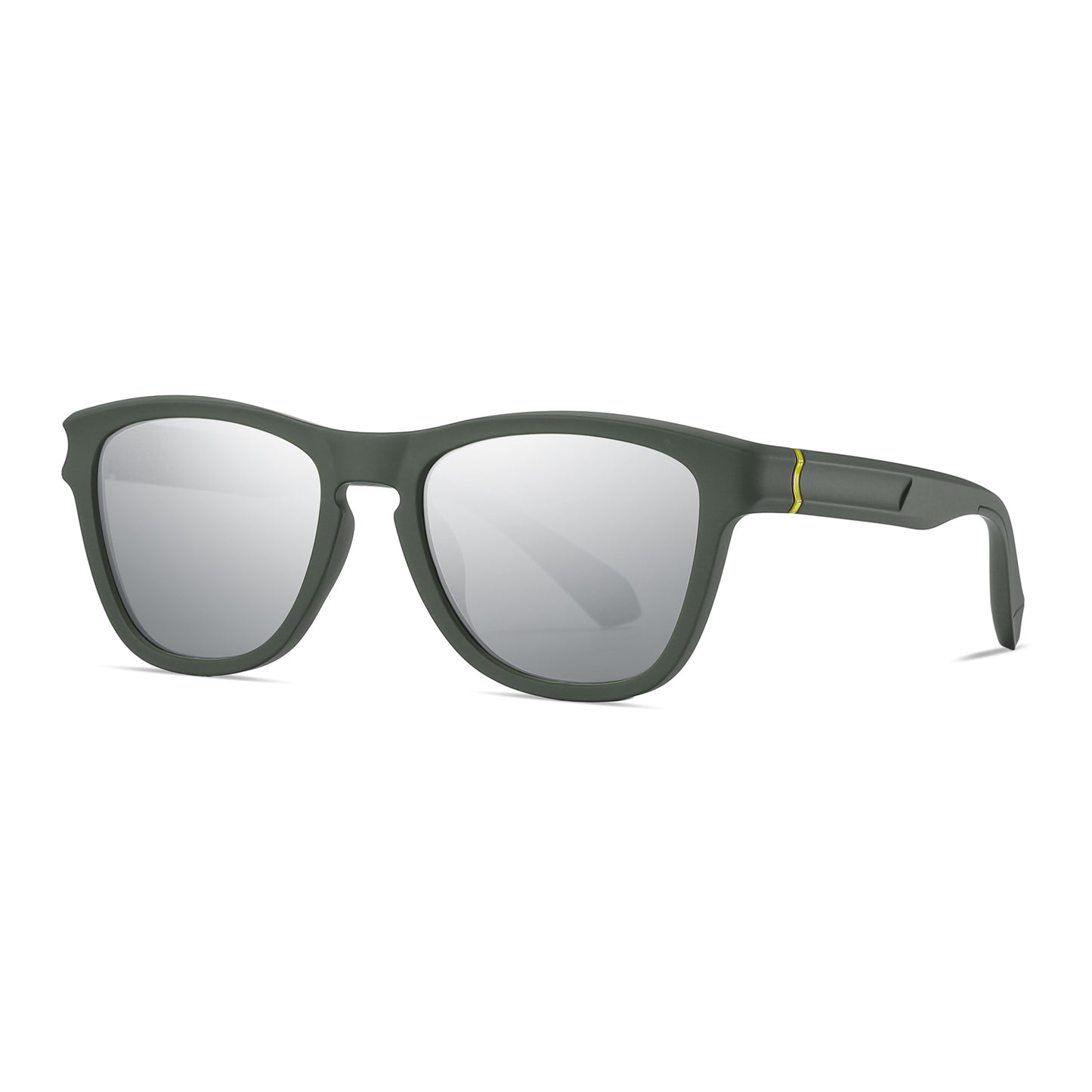 StinkEye™ Slash sunglasses green frame silver lens side view