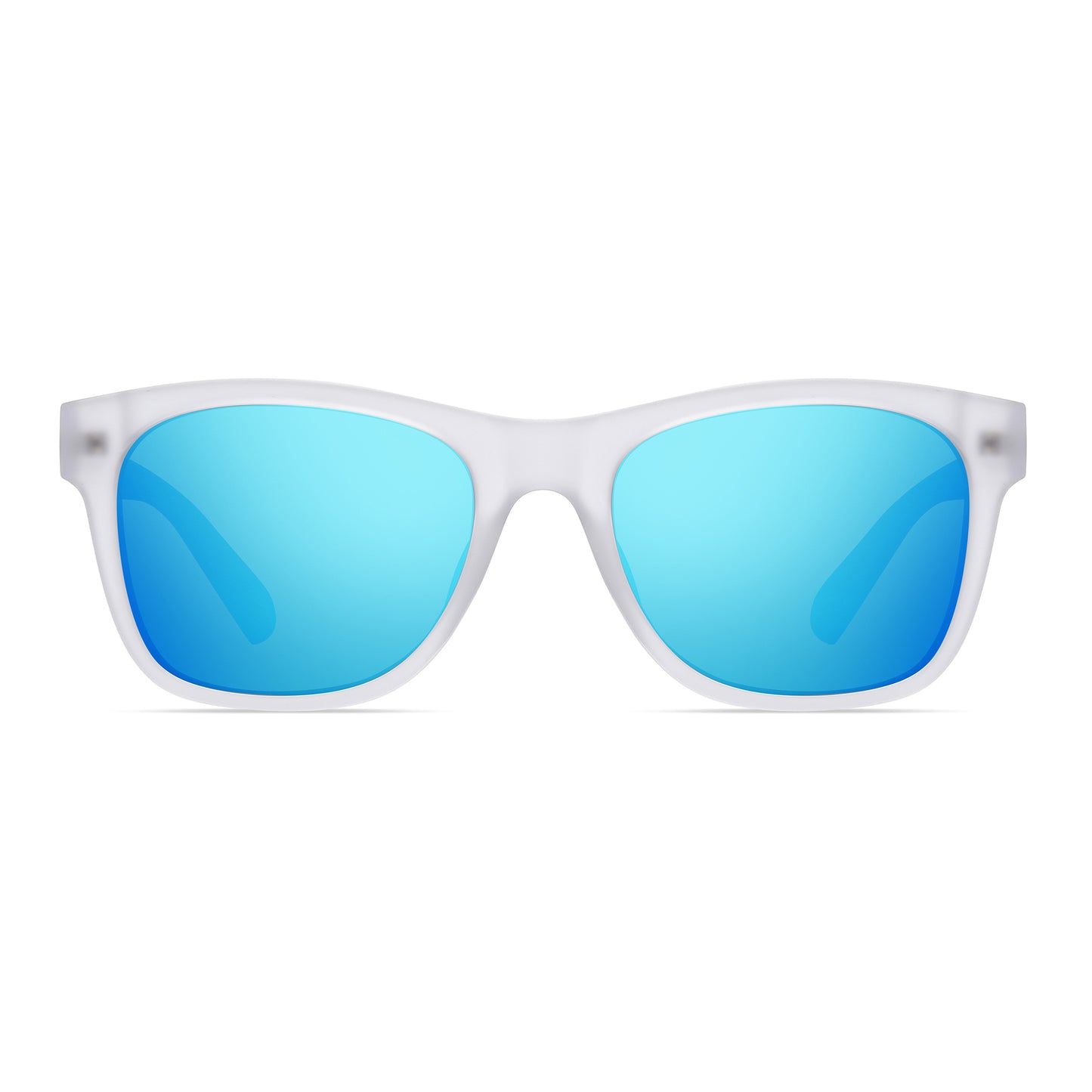 StinkEye™ Grind sunglasses transparent white frame bue lens front view