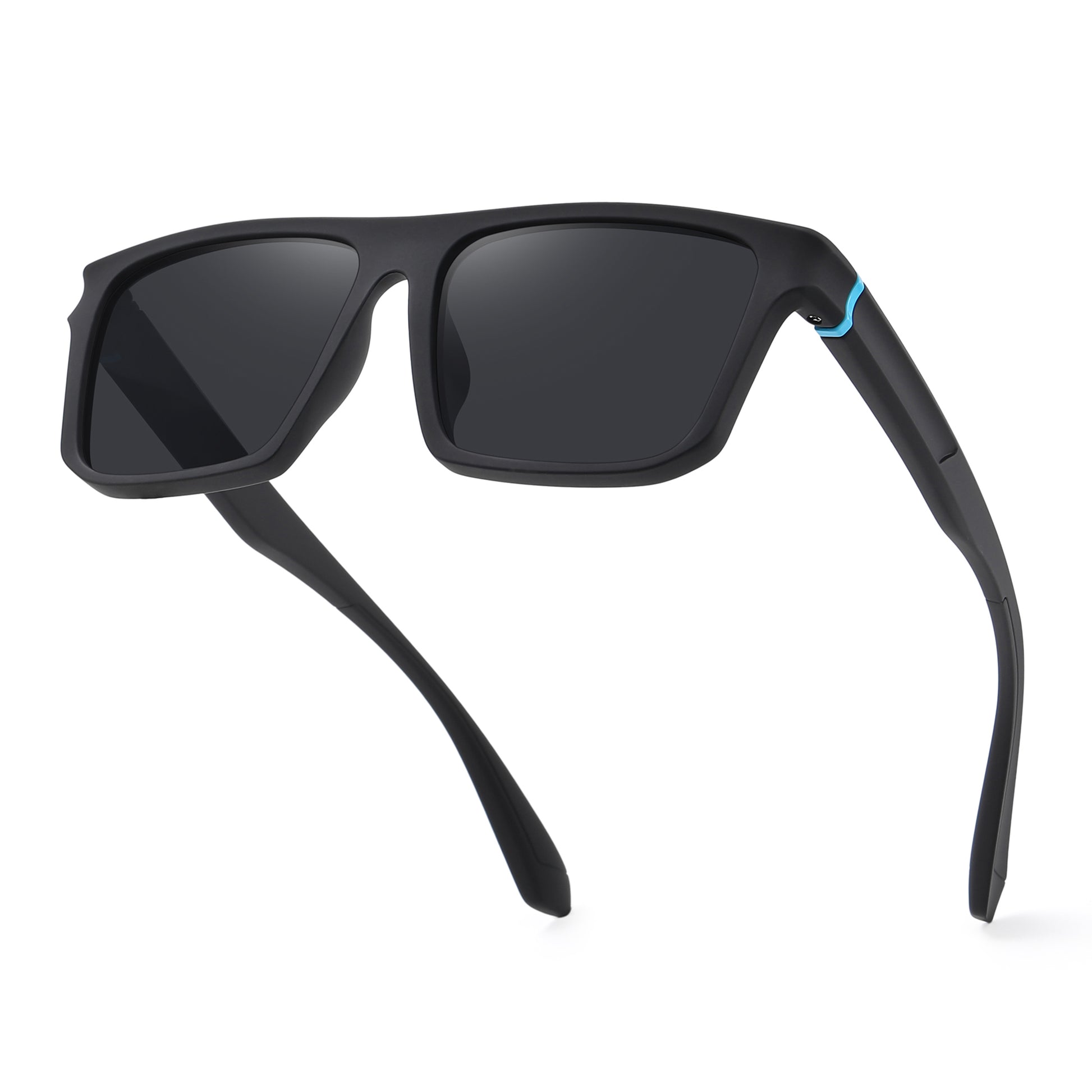 StinkEye™ Pulse sunglasses black frame blue stripe grey lens bottom angle view