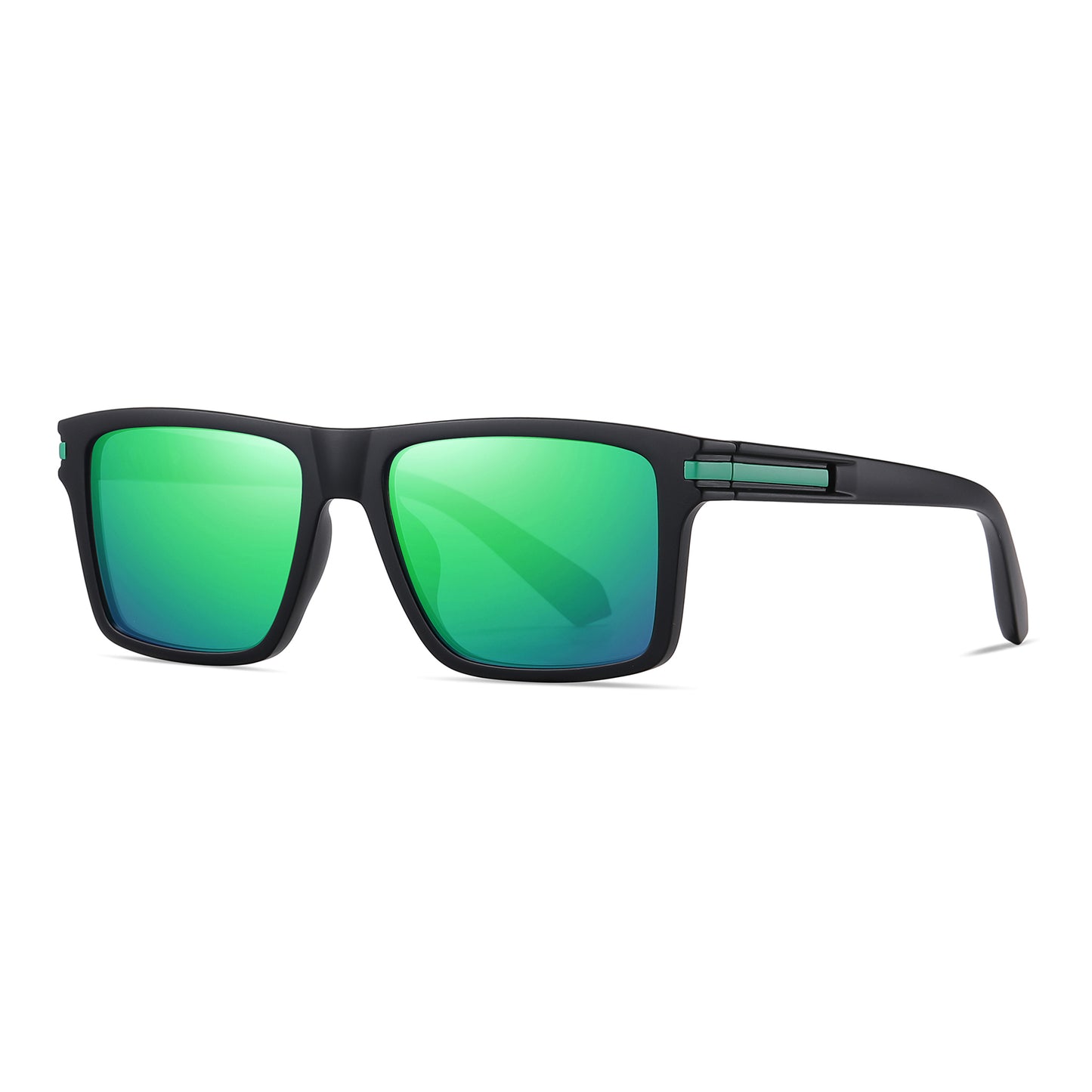 StinkEye™ Blaze sunglasses black frame green lens side angle view