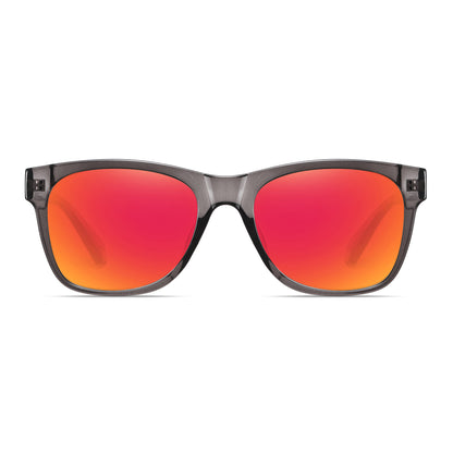 StinkEye™ Grind sunglasses transparent grey frame red lens front view