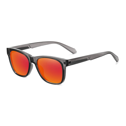 StinkEye™ Grind sunglasses transparent grey frame red lens side view